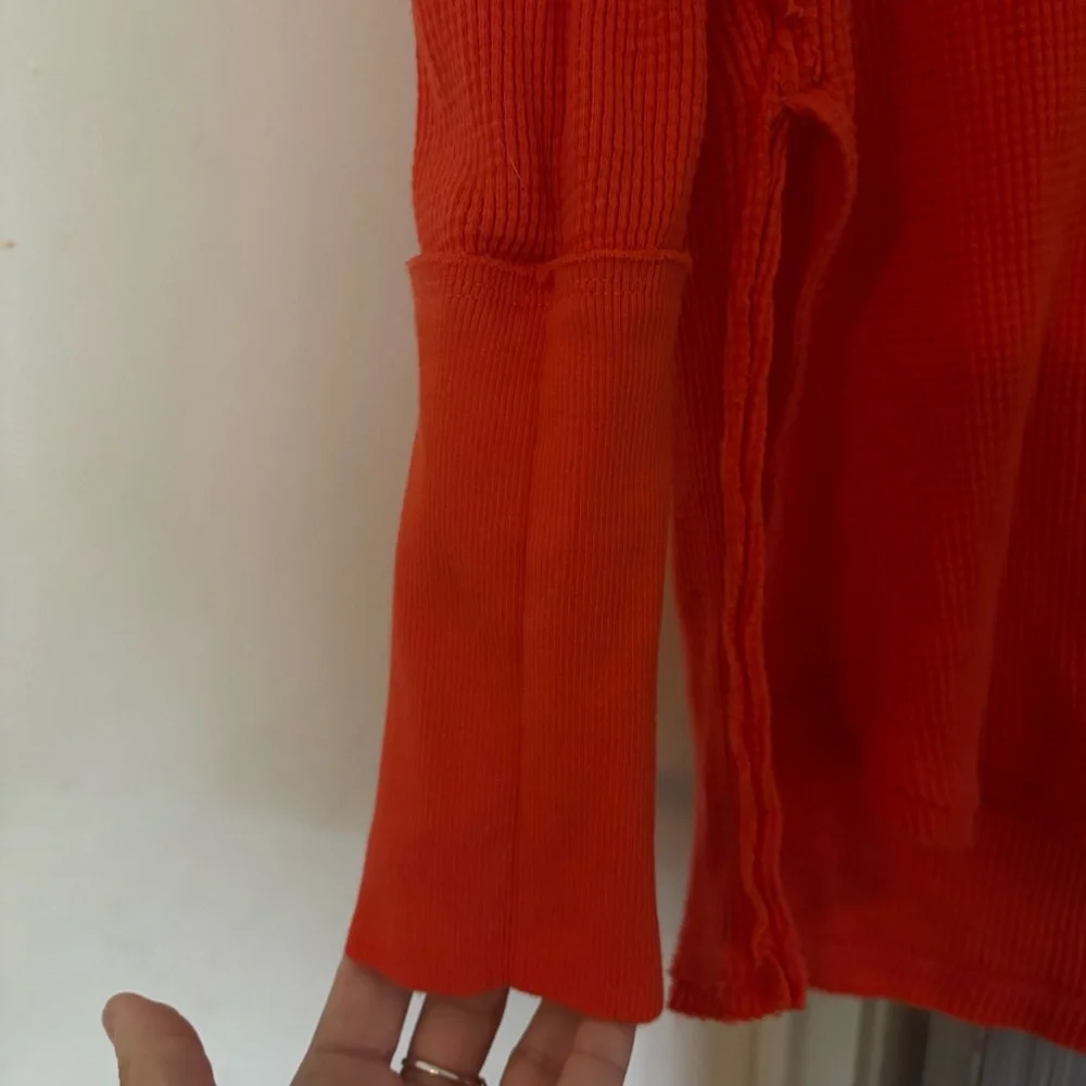We The Free Snowy Thermal Tunic Top Oversized Boat Neck Waffle Orange Size Small